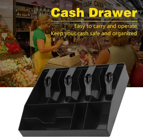 Miniatura 2 de Bandeja de inserción de cajón de efectivo de 12.6 in x 10.6 in, 4 ranuras para billetes, caja organizadora de dinero para relleno de efectivo
