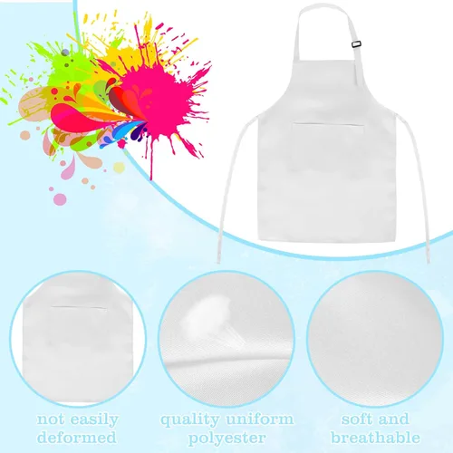 Miniatura 7 de MEEZY Paquete de 8 delantales para niños a granel con bolsillos ajustables, delantal de pintura para niños, delantal de chef para niños, pintura