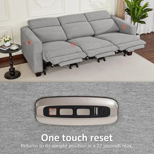 Miniatura 6 de MCombo Sofá Reclinable de 88.6'', Sofá Reclinable Eléctrico Wall Hugger con Reposacabezas Ajustable, Puertos de Carga USB A y C, Patas de Madera