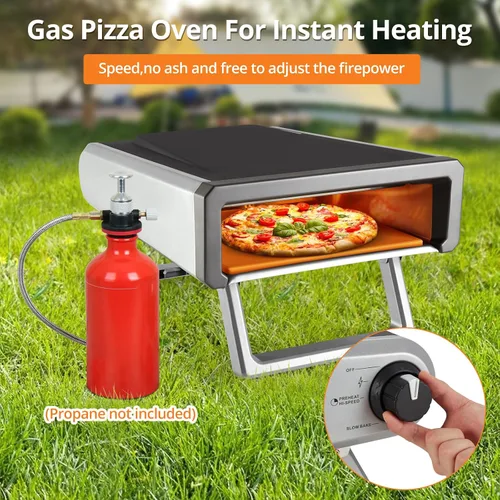 Miniatura 4 de Horno de pizza de gas de 12 pulgadas, hornos de pizza portátiles para exteriores con kit de accesorios, horno de pizza de cocina de acero inoxidable