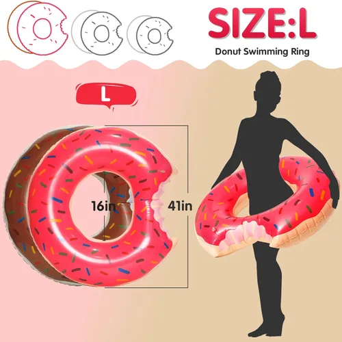 Miniatura 2 de DMAR Flotador de piscina con forma de dona, tubo y anillo para playa y piscina Juego de 2 (rosa y marrón 41 pulgadas)