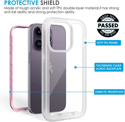Miniatura 4 de Puxicu Funda acrílica 2 en 1 para iPhone 14 Pro Max, antiamarilleo, protección de grado militar, funda delgada a prueba de caídas para iPhone 14 Pro