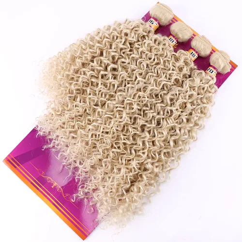 Miniatura 4 de Extensiones de cabello sintético rubio rizado ondulado, paquetes de 16 18 18 20 pulgadas, color 613. Extensiones de trama de cabello sintético Jerry