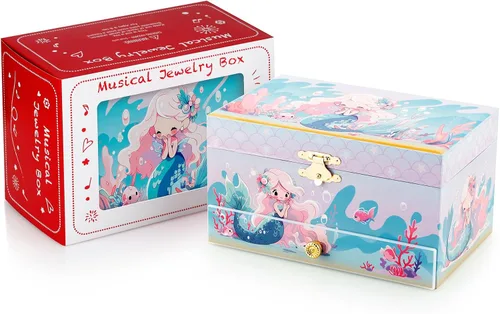 Miniatura 36 de RR ROUND RICH DESIGN - Joyero musical para niñas con cajón y juego de joyas con tema de bailarina, melodía de “El lago de los cisnes”, color rosado