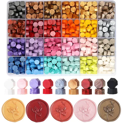600 cuentas de sellado de cera de 24 colores, varios pellets de cera de sellado para sellos de sellos, perfecto para invitación de boda, sello de 24