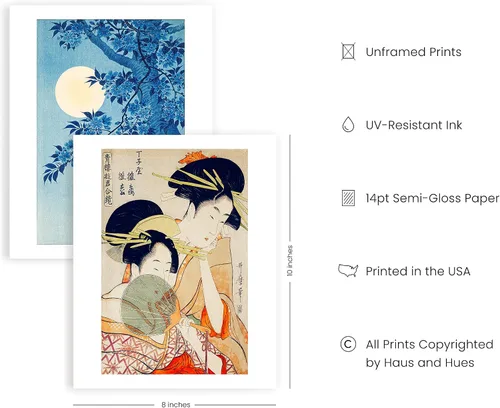 Miniatura 2 de HAUS AND HUES Impresiones de arte asiático, juego de 6 decoraciones japonesas contemporáneas de pared, pinturas de hokusai, carteles de ondas, Juego