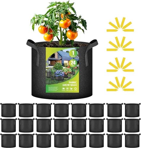Miniatura 22 de iPower Paquete de 12 bolsas de cultivo de 1 galón, macetas de tela no tejida de aireación gruesa resistente con asas de nailon y 12 etiquetas