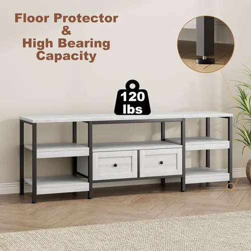 Miniatura 4 de Garvee Soporte industrial para TV con 2 cajones, centro de entretenimiento de 79 pulgadas, se adapta a televisores de hasta 85 pulgadas, consola