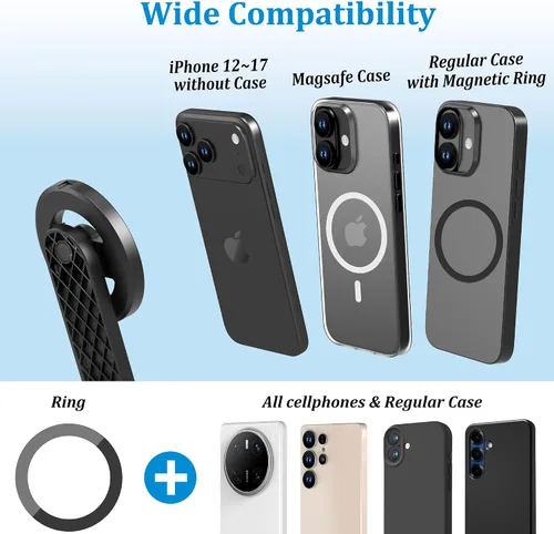 Miniatura 8 de PlusAcc Trípode magnético para selfie stick de 69 pulgadas, soporte extensible para teléfono MagSafe, soporte de viaje de rotación de 360°
