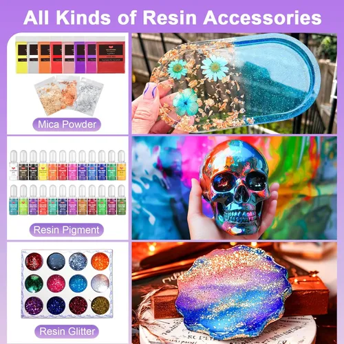 Miniatura 2 de Smallbudi Kit de resina epoxi de 2 galones con bomba, pigmento de resina, polvo de mica, lámina dorada, tazas y palo, suministros para principiantes