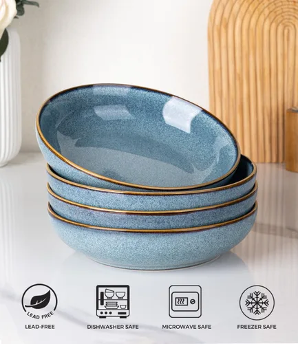 Miniatura 7 de AmorArc Juego de 4 cuencos grandes de cerámica para pasta de 8.5 pulgadas, cuencos de cerámica de 36 onzas para cocina, cuencos anchos para pasta