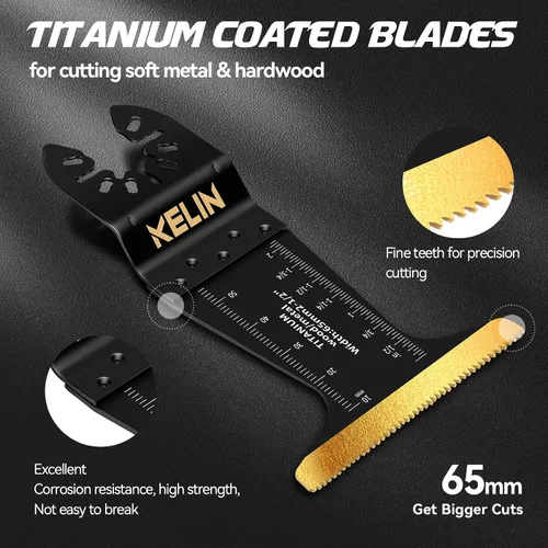 Miniatura 3 de KELIN Kit de 116 cuchillas oscilantes multiherramienta, 4 tipos de hojas de sierra de titanio para madera, metal, paneles de yeso, tuberías, se