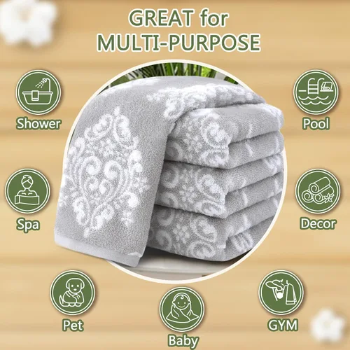 Miniatura 4 de Toallas de mano para baño, 16 x 27 pulgadas, algodón, de secado rápido, ligeras, suaves, absorbentes, juego de 4 toallas de mano de baño grises