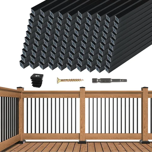 Miniatura 11 de Muzata Paquete de 50 balaustres cuadrados de aluminio de 36 pulgadas para barandilla de cubierta cuadrada negra para escalera, porche, escalera