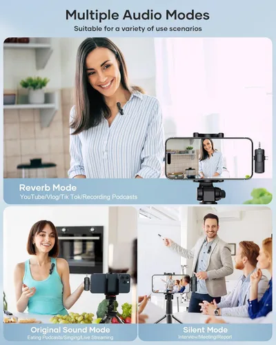 Miniatura 3 de Micrófonos Lavalier inalámbricos para iPhone, iPad, Android, cámara, micrófono USB-C 3 en 1, micrófono de batería de 7 horas, mini micrófono