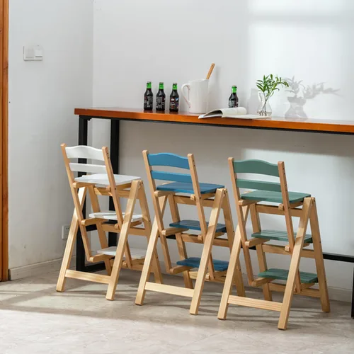 Miniatura 3 de Taburete de bar plegable, taburete de escalera de 3 escalones, escaleras de madera multifuncionales con capacidad de carga de 330 libras