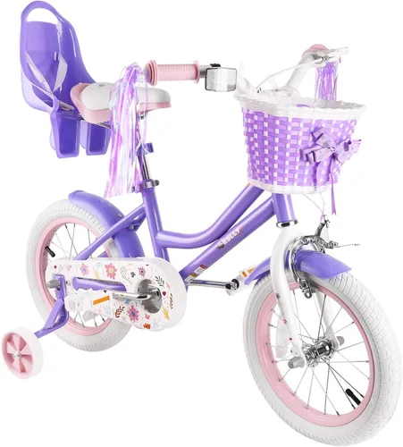 Miniatura 8 de RULLY 12 14 16 Inch Girls Bike for 2-7 Year Olds, Daisy Kids Bicycle with Training Wheels, Basket & Doll Seat, Retro Toddler Bike with Coaster