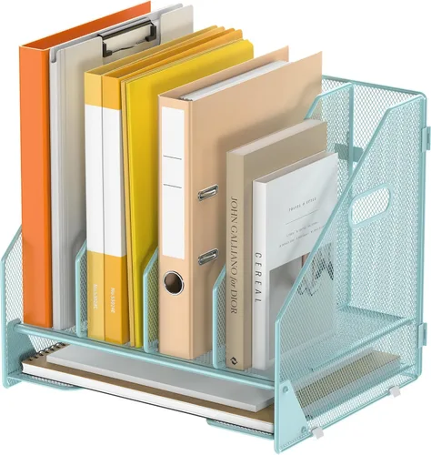 Miniatura 9 de Organizador de Carpetas de Archivos de Escritorio - 5 Compartimentos Verticales con Estantes y Bandeja para Cartas de Papel, Clasificador de Negro