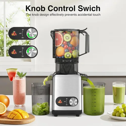 Miniatura 6 de AGLUCKY Exprimidor de prensa en frío, extractor de jugo de canal de alimentación grande, máquina de autoalimentación de alto rendimiento de jugo