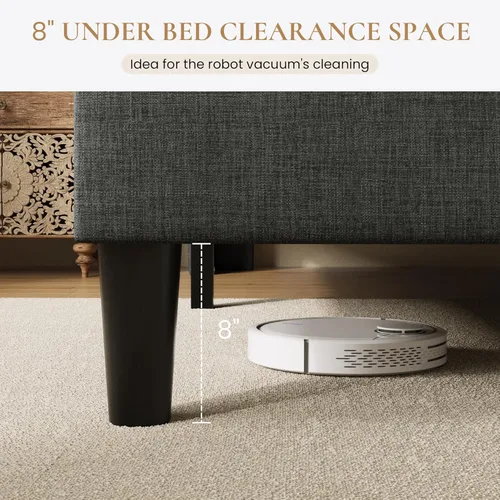 Miniatura 6 de SHA CERLIN Base de cama tamaño Queen con cabecera geométrica con respaldo de ala, plataforma tapizada con soporte de listones de madera, espacio Gris