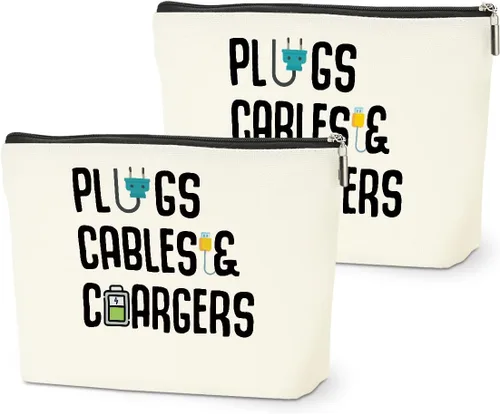 Bolsa organizadora de cables de 2 piezas, divertida bolsa de maquillaje, bolsa de carga, bolsa de cosméticos, bolsa de almacenamiento de viaje para