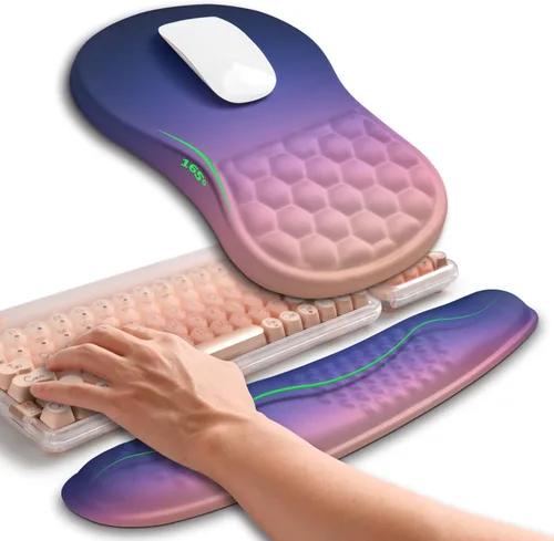 Miniatura 12 de Hokafenle Combinación 2 en 1, reposamuñecas para teclado ondulado y alfombrilla ergonómica para mouse con curvatura, soporte de muñeca para aliviar