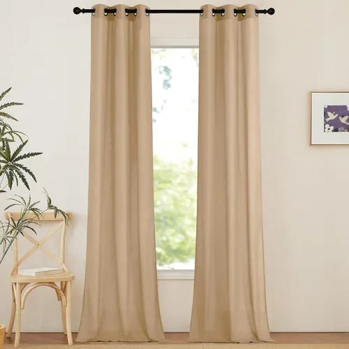 Miniatura 122 de NICETOWN Cortinas de lino natural con textura de lino para dormitorio, mezcla de lino rústica con ojales en la parte superior, semitransparentes