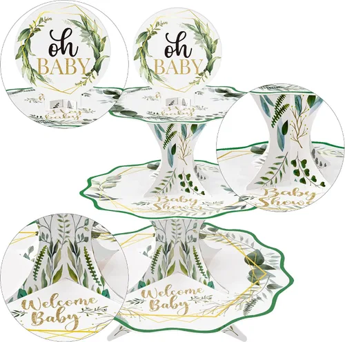Miniatura 6 de Oh Baby - Soporte para cupcakes para baby shower, color verde salvia, para niños y niñas, baby shower, bienvenida, revelación de género, suministros