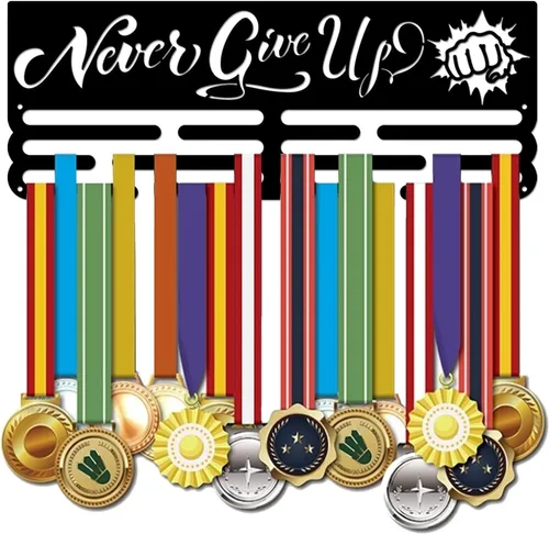 Miniatura 8 de SUPERDANT Soporte para medallas Believe and Achieve, ganchos de hierro negro para más de 60 medallas, estante de competición deportiva para colgar