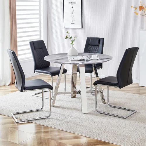Miniatura 2 de Juego de 4 sillas de comedor redondas de 42 pulgadas para 4, sillas de mesa de cocina modernas para 4 mesas de comedor de mármol sintético, sillas
