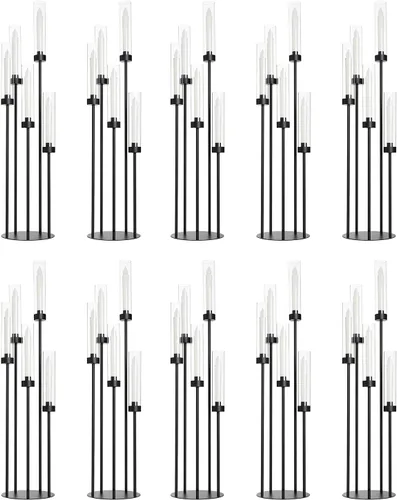 Miniatura 10 de Candelabro de 5 brazos con pantalla acrílica, juego de 4 candelabros dorados para mesa de boda, fiesta de cumpleaños, decoración del hogar, 39.4