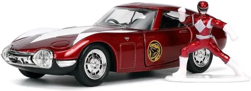 Miniatura 2 de Jada Toys Power Rangers 1:32 1967 Toyota 2000 GT - Coche fundido a presión y figura de 1.65 pulgadas Red Rangers, juguetes para K a partir de 8 años