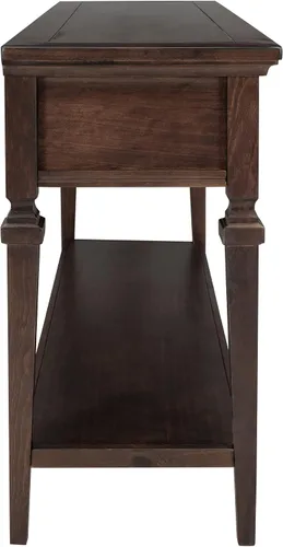 Miniatura 7 de Mesa consola de 50 pulgadas, estilo retro clásico, con 3 cajones de almacenamiento y estante inferior, mesa auxiliar estrecha de madera maciza