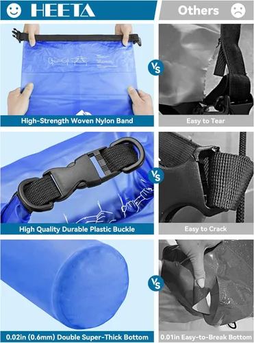 Miniatura 4 de HEETA Bolsa Seca Impermeable para Mujeres y Hombres, 5L/10L/20L/30L/40L Tapa Enrollable Bolsa de Almacenamiento Seca Ligera Mochila con Funda