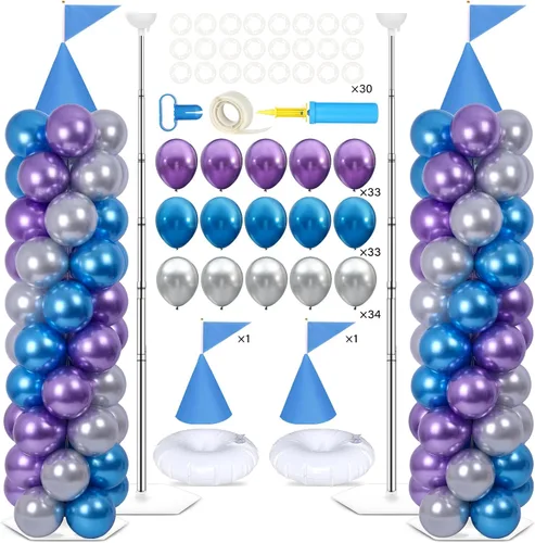 Miniatura 9 de Juego de 2 soportes de columna de globos nocturnos de película con 102 globos de aluminio de palomitas de maíz, soporte de torre ajustable de 5.57