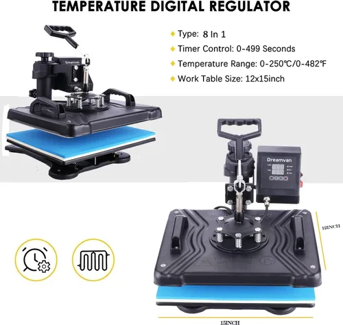 Miniatura 7 de Máquina de presión de calor 8 en 1 para camisetas, máquina profesional de transferencia de calor de 12" X 15", máquina de sublimación multifuncional