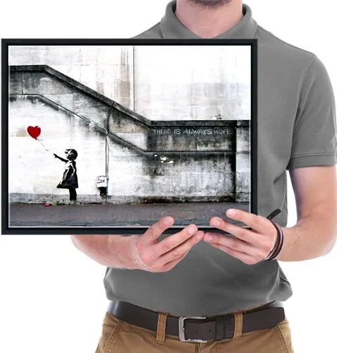 Miniatura 7 de Wieco Art Lienzo enmarcado para pared, impresiones en lienzo Giclée de Banksy Grafitti Girl con globo rojo, ilustraciones abstractas para decoración