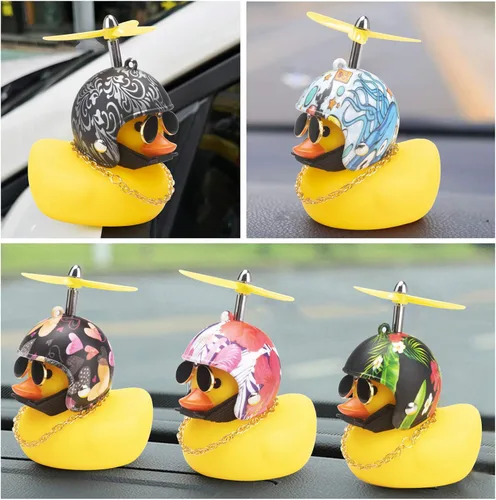 Miniatura 7 de wonuu Decoración de pato de goma para automóvil, lindos adornos de pato amarillo para tablero de instrumentos de automóvil con hélice