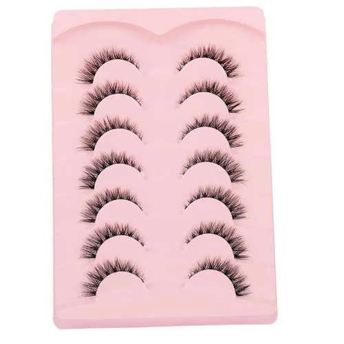 Miniatura 2 de Paquete de pestañas postizas cortas y naturales, pestañas onduladas estilo ojo de gato, banda transparente, tiras suaves, pestañas falsas, 7 pares
