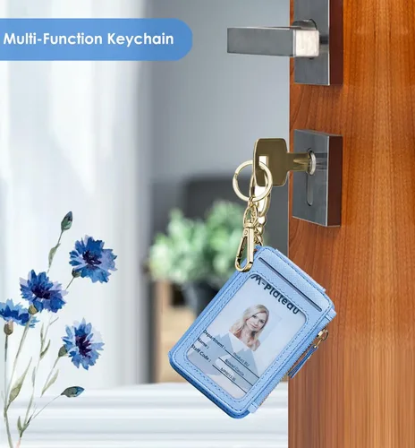 Miniatura 86 de Cartera con llavero, tarjetero con bloqueo RFID de piel, funda para tarjetas de crédito con cremallera para mujer