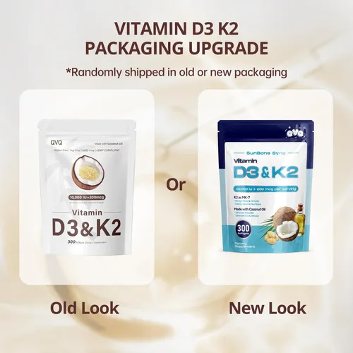 Miniatura 2 de 300 Piezas 2 en 1 Vitamina D3 10000 iu Plus K2 (MK-7) 200 mcg Cápsulas Blandas de Aceite de Coco Virgen con Vitaminas D y K Apoya la Absorción