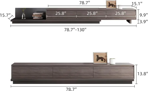 Miniatura 2 de Mid-Century - Mueble de TV extensible moderno con 3 cajones, centro de entretenimiento ajustable de 78.7 a 130 pulgadas, soporte de TV para sala