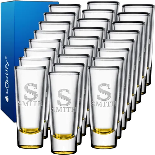 Miniatura 103 de Vaso de chupito personalizado con fondo verde azulado personalizado de 2 oz, vasos de chupito cordial con inicial en script dividido y nombre