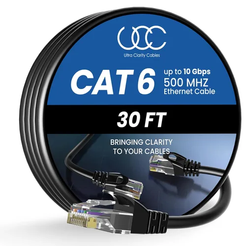 Cable Ethernet Cat 6 de 30 pies, cable Ethernet de alta velocidad de 10 Gbps, cable de Internet para exteriores e interiores, cable Ethernet largo