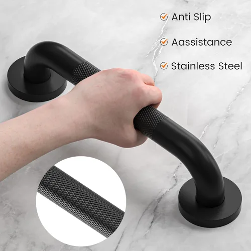 Miniatura 7 de Barras de seguridad para baño de acero inoxidable (paquete de 2) de 12 pulgadas y 1.25 pulgadas de diámetro, moleteadas, color negro mate