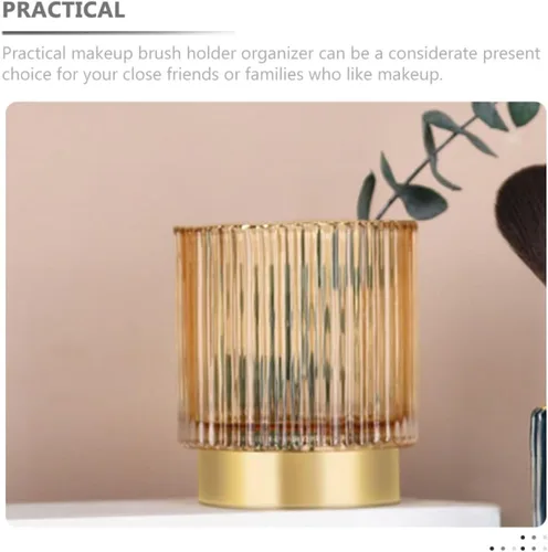 Miniatura 3 de Thickened Amber Glass Makeup Brush Holder Large Pen and Cosmetic Organizer for Vanity Desktop Storage