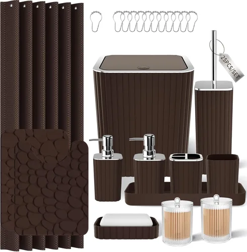 Miniatura 52 de XLHOMO Bathroom Set- 25PC Beige Bathroom Set, Bathroom Set with Shower Curtain and Rugs, Beige Shower Curtain Set, Toilet Brush, Bathroom Trash Can