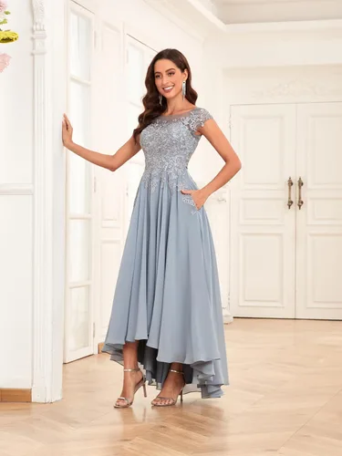 Miniatura 2 de Vestidos de novia para mujer, de gasa, con encaje, formal, para madre y novio, con bolsillos