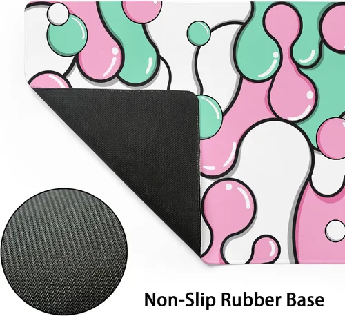 Miniatura 3 de Alfombrilla de ratón rosa y verde anime geométrica japonesa extendida para escritorio 90X40 CM, base de goma antideslizante, borde cosido