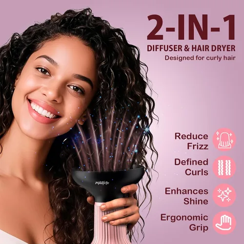 Miniatura 2 de WUFAYHD Secador de pelo difusor para cabello rizado: Difusor profesional 2 en 1 y secadores de pelo con tecnología iónica y cerámica para cabello